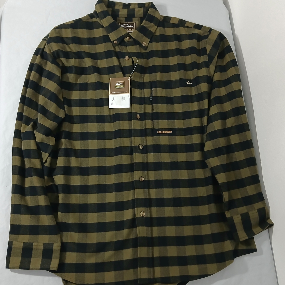 Drake Men's Black and Tan Plaid Shirt